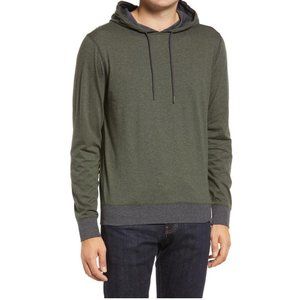 NEW ROBERT BARAKETT Mosely Contrast Cotton Hoodie Hooded Long sleeve Top Olive